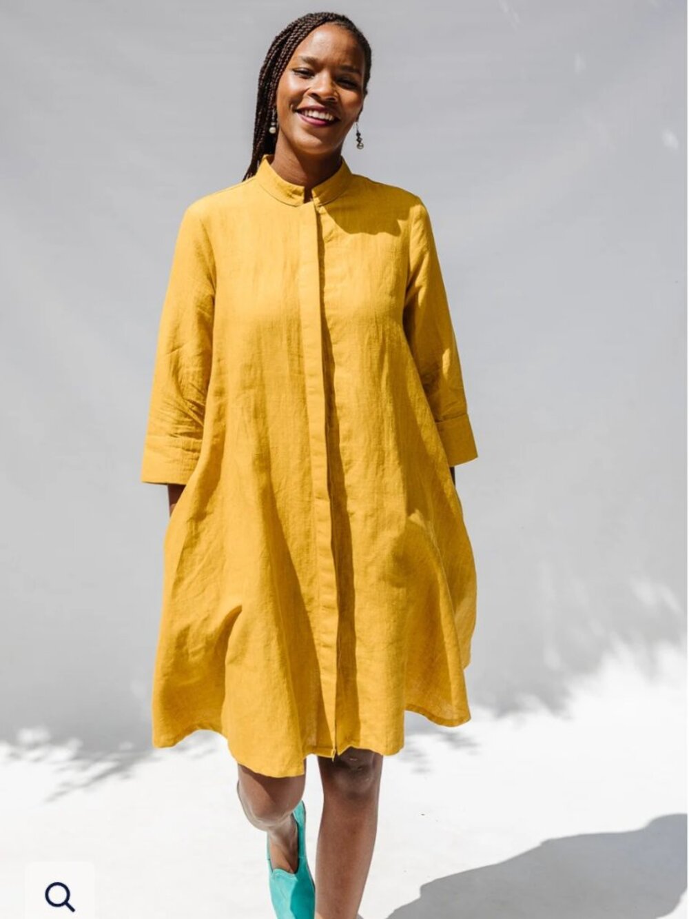 ZURI Kenya Ochre Shirt Dress Mustard Yellow Linen Cotton Blend Dress Sz Large